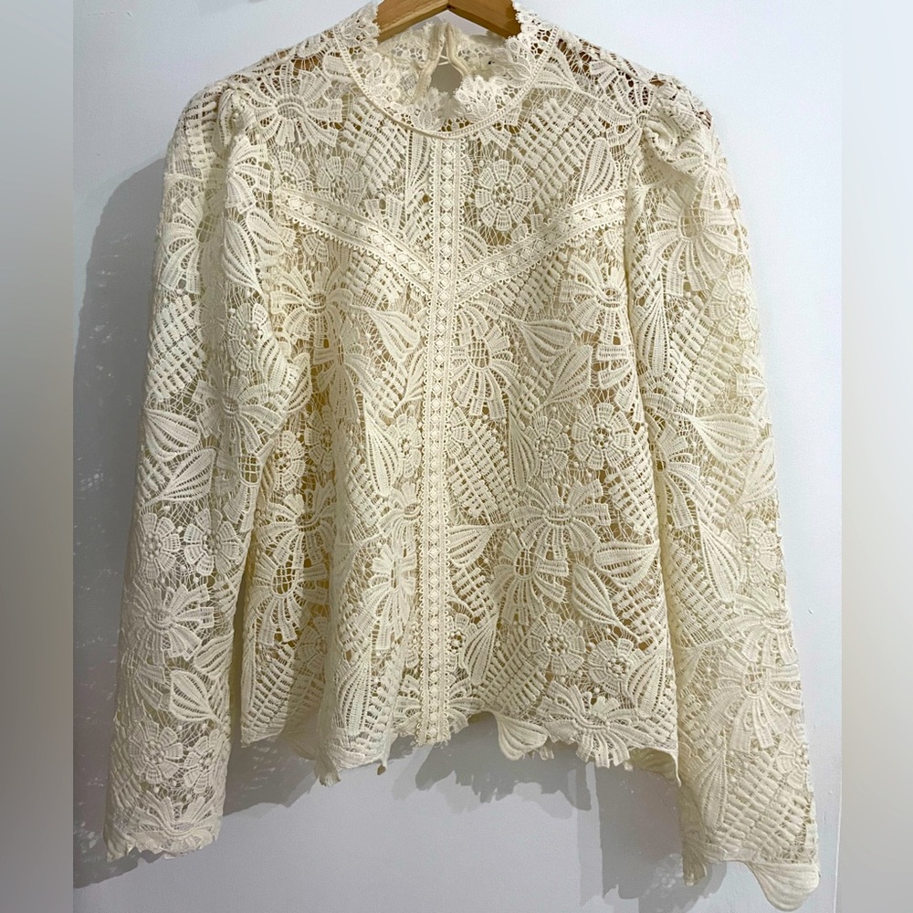 Ultra Pink Lace Long sleeve mock neck top